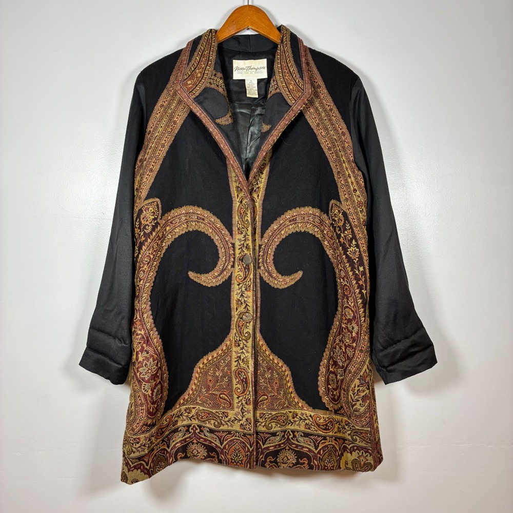 Norm Thompson Jacket XL Paisley Tapestry Wool Blnd Boho Artsy Statement Eclectic
